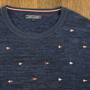 Tommy Hilfiger Men's Navy Blue Flag Embroidered Crewneck Wool Blend Sweater XXL